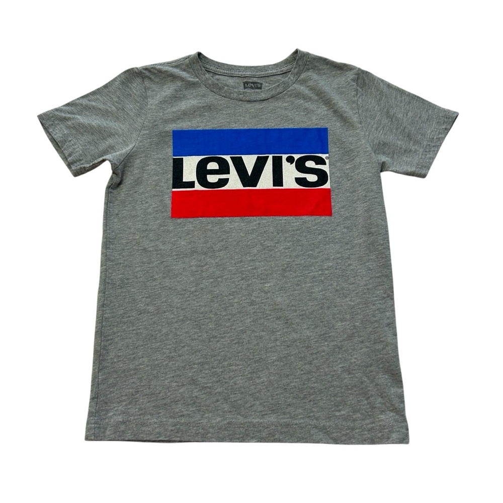 Levi's Shirt Youth Size Small Gray Red Blue Tee Short Sleeve Kids Logo Graphic